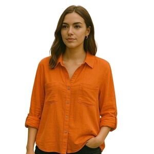 Magashoni Gauze Rust Organic Cotton‎ Button Up Shirt Oversized Orange Women's M